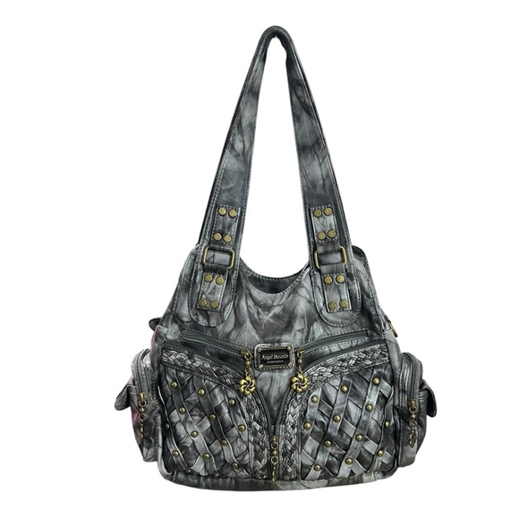 Stylish Gray Shoulder Bag with Gold Accents - Picture 1 of 9